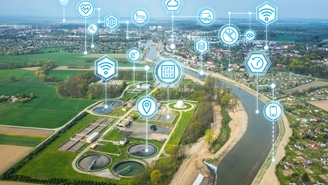 Bir su deposunun önündeki Netilion Network Insights gösterge paneli