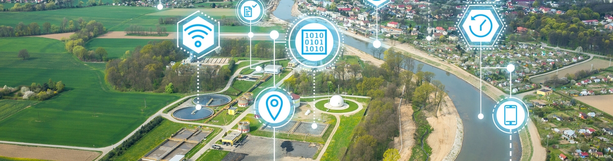 Bir su deposunun önündeki Netilion Water Network Insights gösterge paneli
