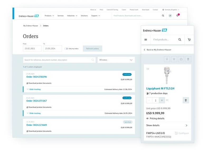 Endress+Hauser işlemlerim/e-ticaret özelliklerim